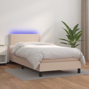 Łóżko kontynentalne, materac i LED cappuccino ekoskóra 90x190cm