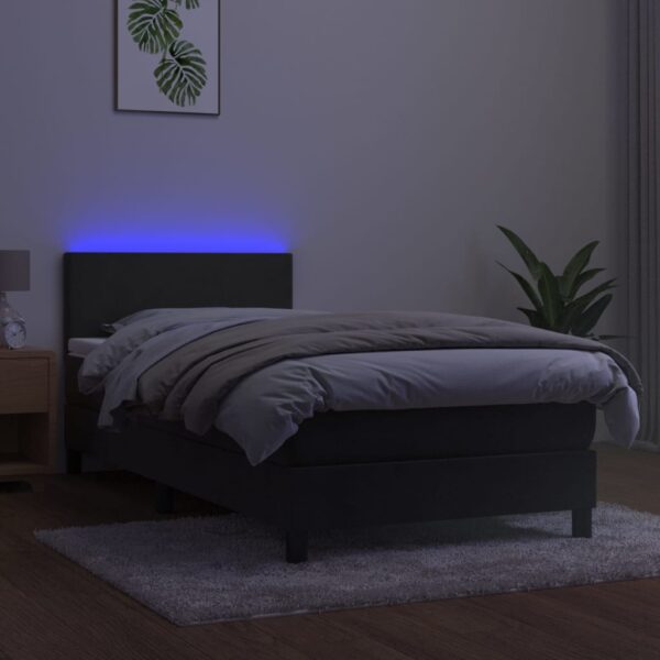 Łóżko kontynentalne z materacem i LED, szary aksamit, 90x200 cm - obrazek 4