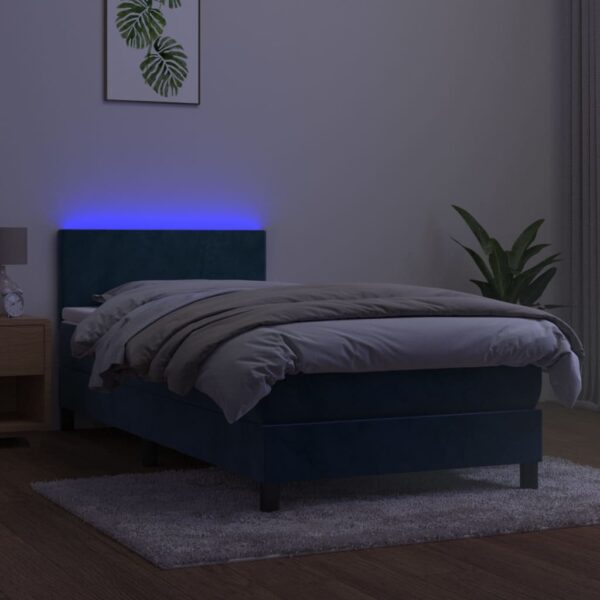 Łóżko kontynentalne, materac i LED, niebieski aksamit 100x200cm - obrazek 4
