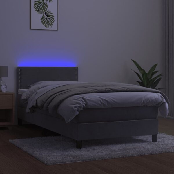 Łóżko kontynentalne z materacem i LED, szare 90x200 cm, aksamit - obrazek 3