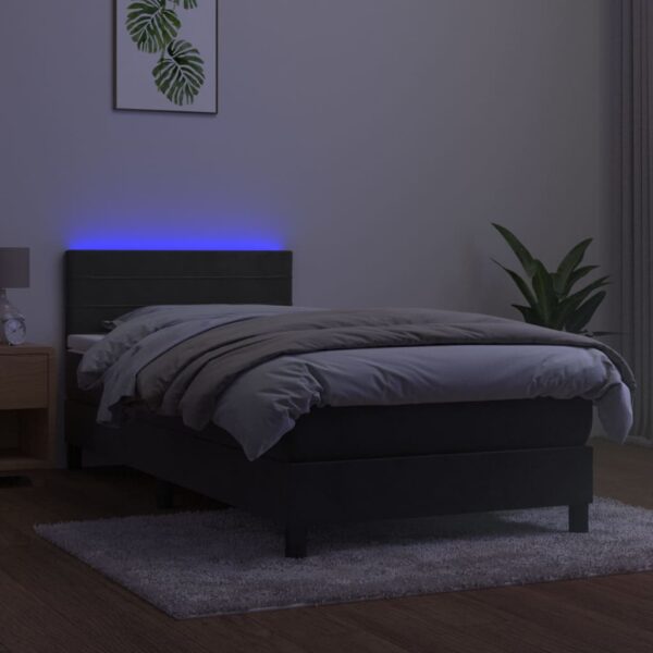 Łóżko kontynentalne z materacem i LED, szary aksamit, 90x200 cm - obrazek 4