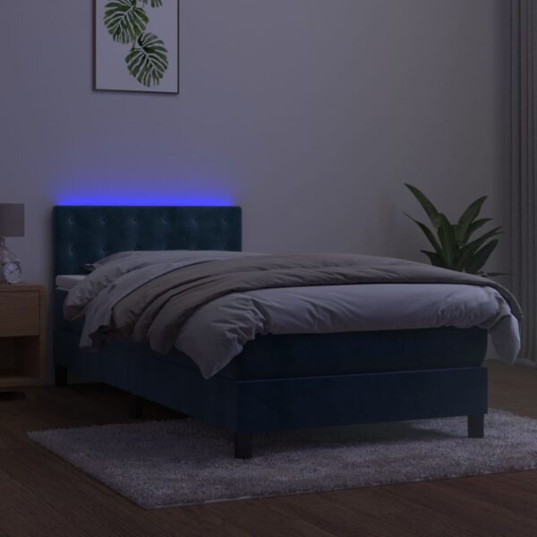 Łóżko kontynentalne, materac i LED, niebieski aksamit 100x200cm - obrazek 4
