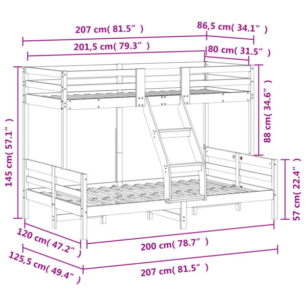 Łóżko piętrowe, 80x200/120x200 cm, białe, lite drewno sosnowe - obrazek 9