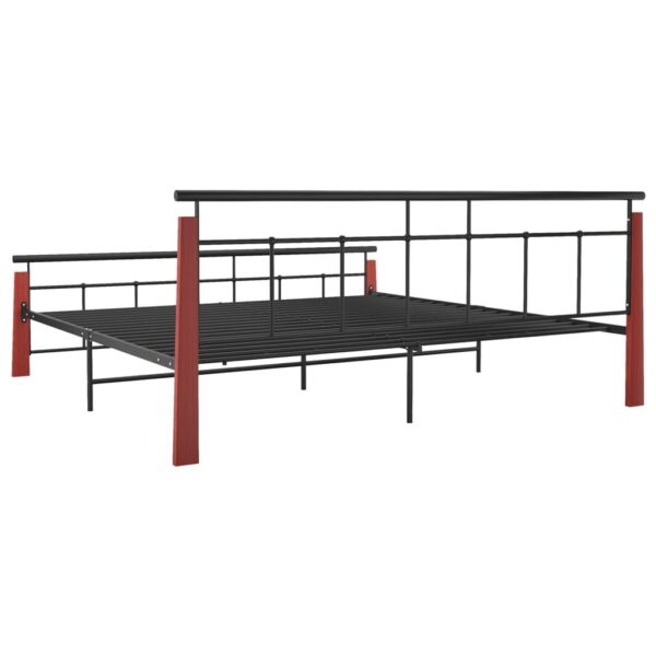 Rama łóżka, metal i lite drewno dębowe, 200x200 cm - obrazek 5