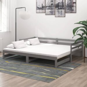 Łóżko wysuwane, 2 x (90x200) cm, szare, lite drewno sosnowe