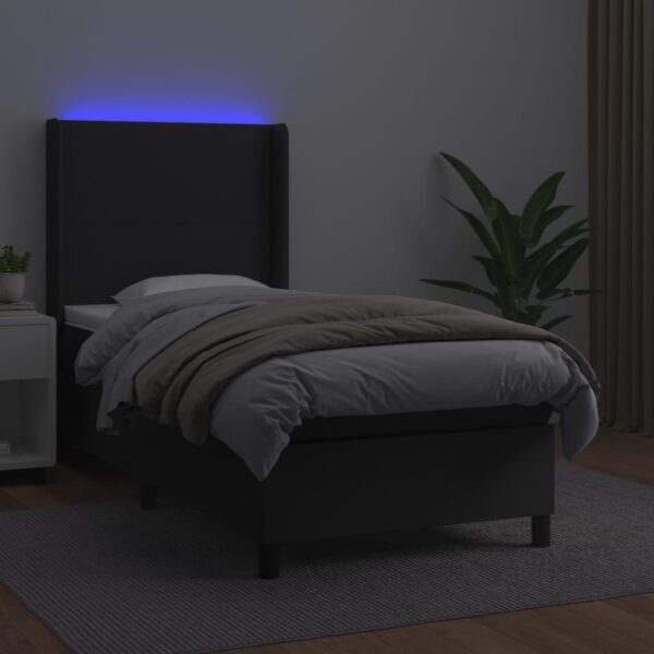 Łóżko kontynentalne z materacem i LED czarna ekoskóra 80x200 cm - obrazek 3