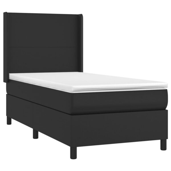 Łóżko kontynentalne z materacem i LED czarna ekoskóra 90x190 cm - obrazek 4