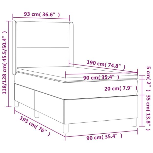 Łóżko kontynentalne z materacem i LED czarna ekoskóra 90x190 cm - obrazek 8