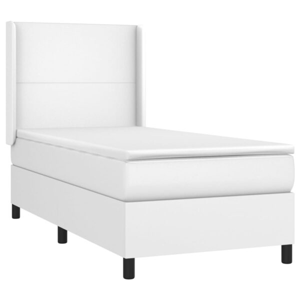 Łóżko kontynentalne z materacem i LED, biała ekoskóra 90x200 cm - obrazek 4