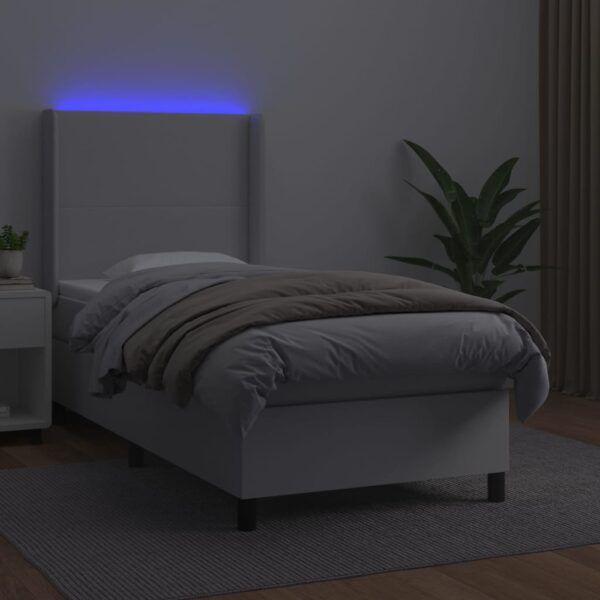 Łóżko kontynentalne z materacem i LED, biała ekoskóra 100x200cm - obrazek 3
