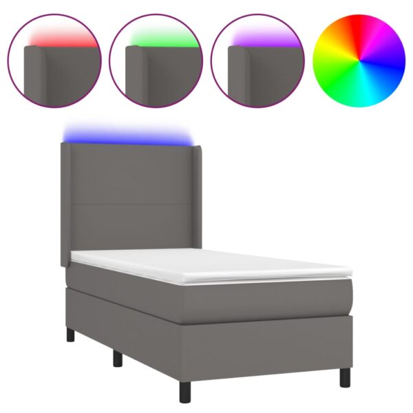Łóżko kontynentalne z materacem i LED, szara ekoskóra 100x200cm - obrazek 2