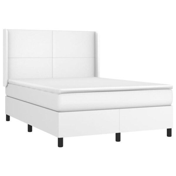 Łóżko kontynentalne z materacem i LED, biała ekoskóra 140x190cm - obrazek 4
