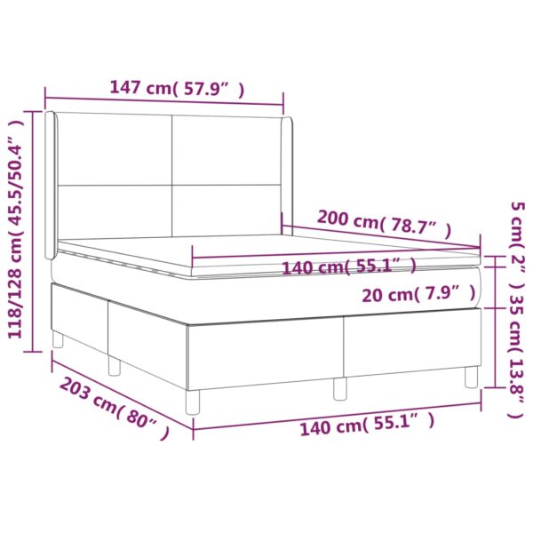 Łóżko kontynentalne z materacem i LED, biała ekoskóra 140x200cm - obrazek 8