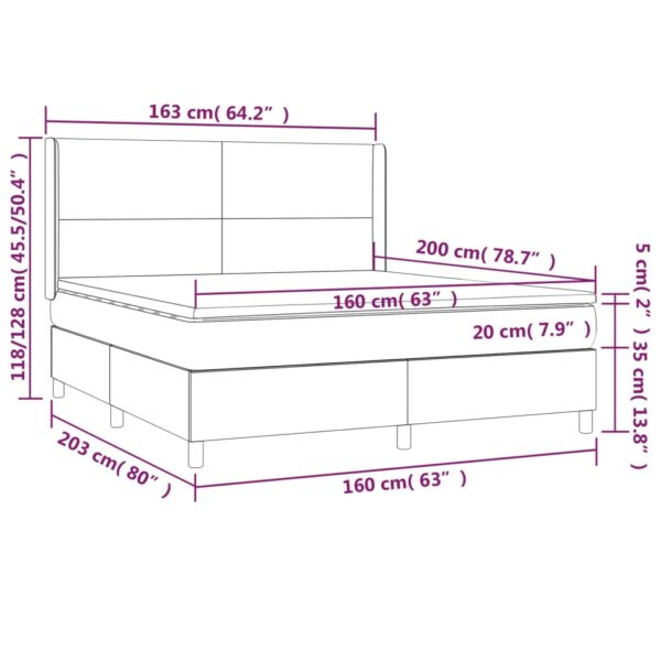Łóżko kontynentalne z materacem i LED czarna ekoskóra 160x200cm - obrazek 8