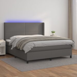 Łóżko kontynentalne z materacem i LED, szara ekoskóra 160x200cm