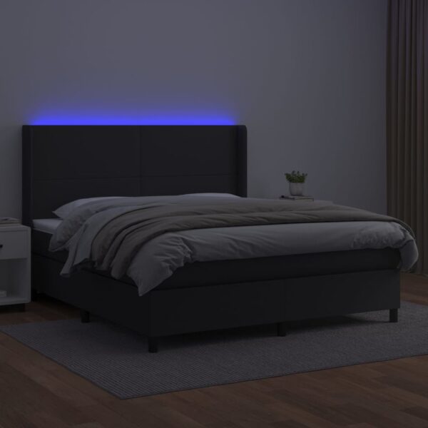 Łóżko kontynentalne z materacem i LED czarna ekoskóra 180x200cm - obrazek 3