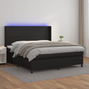 Łóżko kontynentalne z materacem i LED czarna ekoskóra 180x200cm