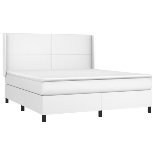 Łóżko kontynentalne z materacem i LED, biała ekoskóra 180x200cm - obrazek 4