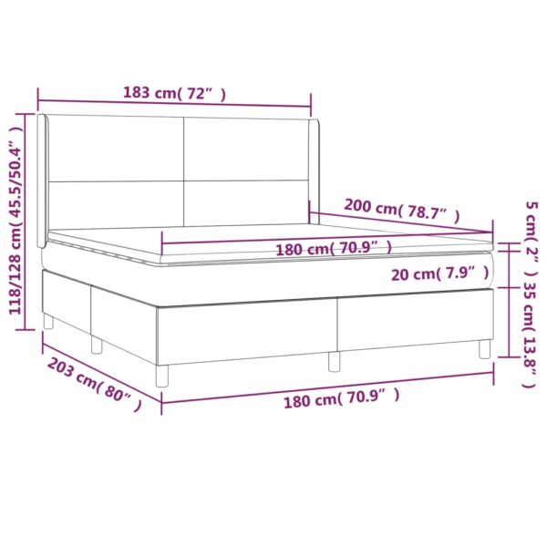 Łóżko kontynentalne z materacem i LED, biała ekoskóra 180x200cm - obrazek 8