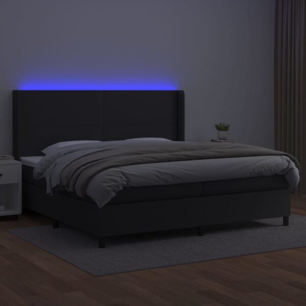 Łóżko kontynentalne z materacem i LED czarna ekoskóra 200x200cm - obrazek 3