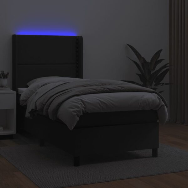 Łóżko kontynentalne z materacem i LED czarna ekoskóra 80x200 cm - obrazek 3