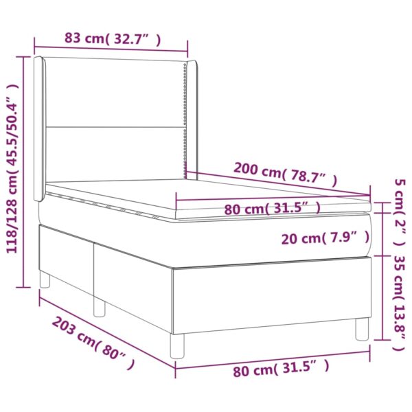 Łóżko kontynentalne z materacem i LED czarna ekoskóra 80x200 cm - obrazek 8