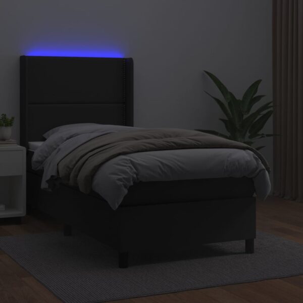 Łóżko kontynentalne z materacem i LED czarna ekoskóra 90x190 cm - obrazek 3