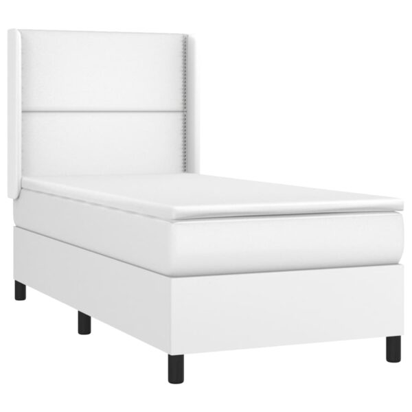 Łóżko kontynentalne z materacem i LED, biała ekoskóra 90x190 cm - obrazek 4