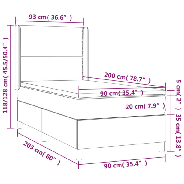Łóżko kontynentalne z materacem i LED czarna ekoskóra 90x200 cm - obrazek 8