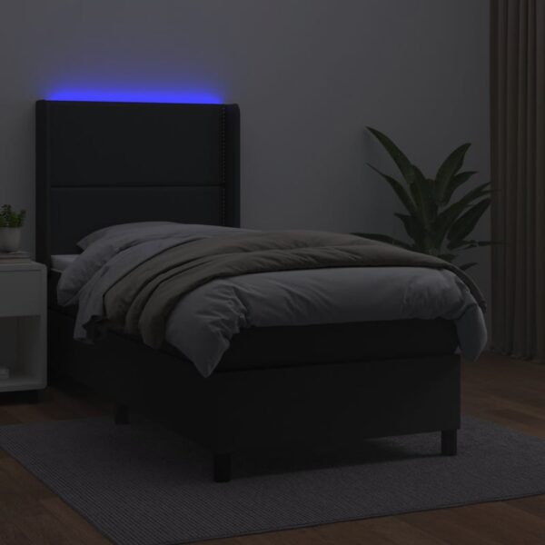 Łóżko kontynentalne z materacem i LED czarna ekoskóra 100x200cm - obrazek 3
