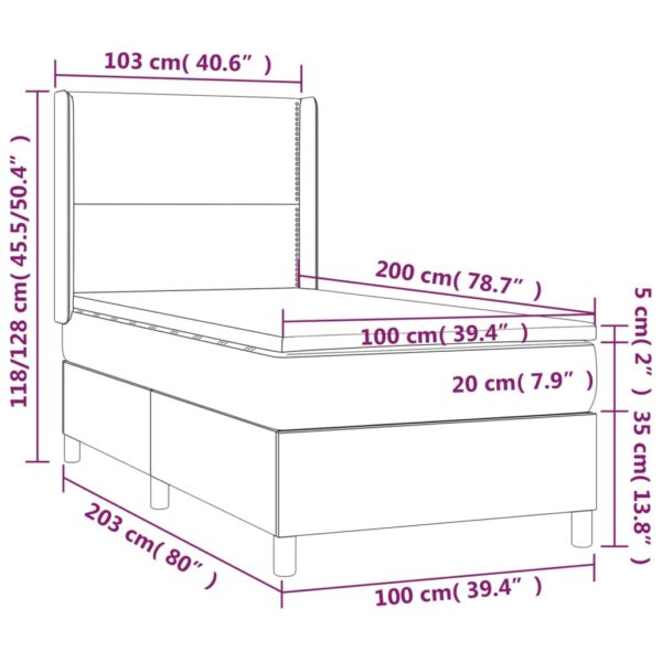 Łóżko kontynentalne z materacem i LED czarna ekoskóra 100x200cm - obrazek 8