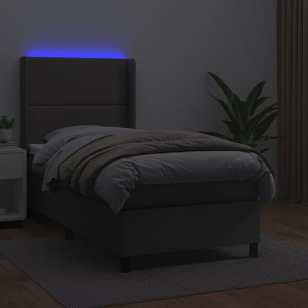 Łóżko kontynentalne z materacem i LED, szara ekoskóra 100x200cm - obrazek 3