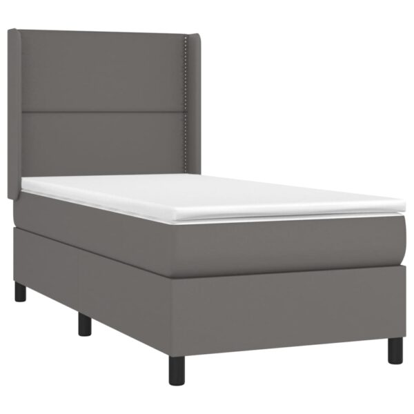 Łóżko kontynentalne z materacem i LED, szara ekoskóra 100x200cm - obrazek 4