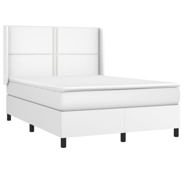 Łóżko kontynentalne z materacem i LED, biała ekoskóra 140x200cm - obrazek 4