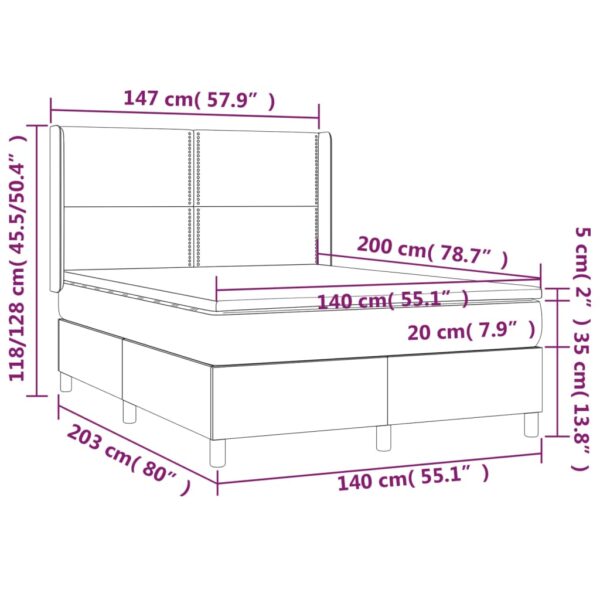 Łóżko kontynentalne z materacem i LED, biała ekoskóra 140x200cm - obrazek 8