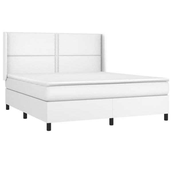 Łóżko kontynentalne z materacem i LED, biała ekoskóra 160x200cm - obrazek 4