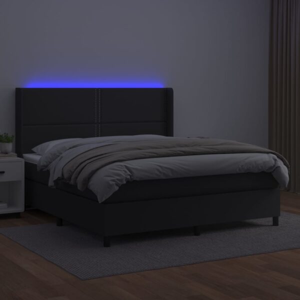 Łóżko kontynentalne z materacem i LED czarna ekoskóra 180x200cm - obrazek 3