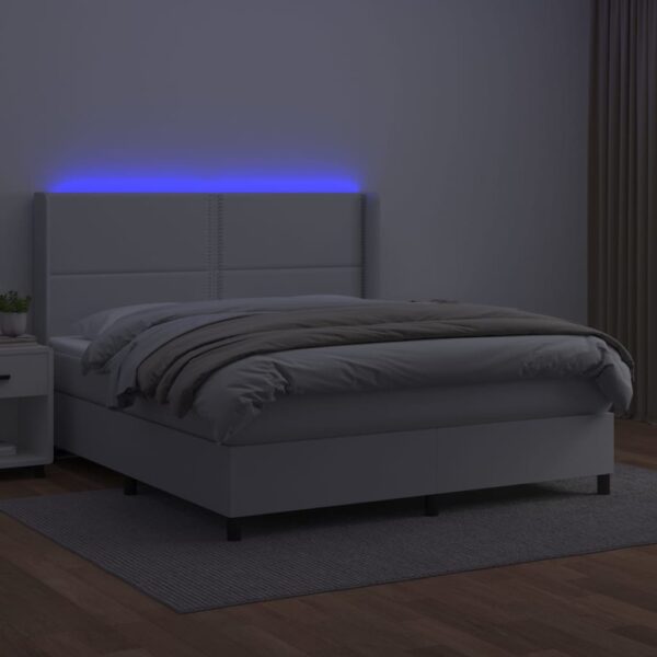 Łóżko kontynentalne z materacem i LED, biała ekoskóra 180x200cm - obrazek 3