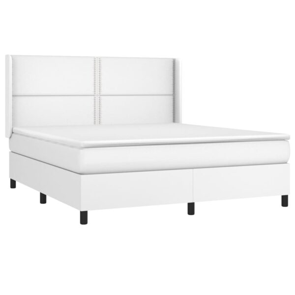 Łóżko kontynentalne z materacem i LED, biała ekoskóra 180x200cm - obrazek 4