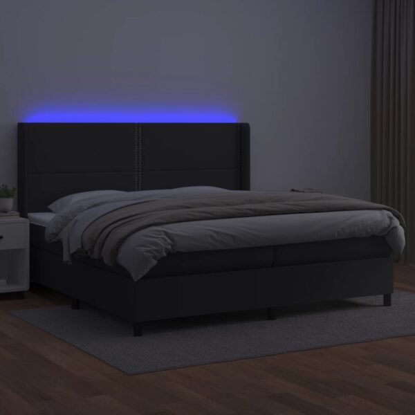 Łóżko kontynentalne z materacem i LED czarna ekoskóra 200x200cm - obrazek 3