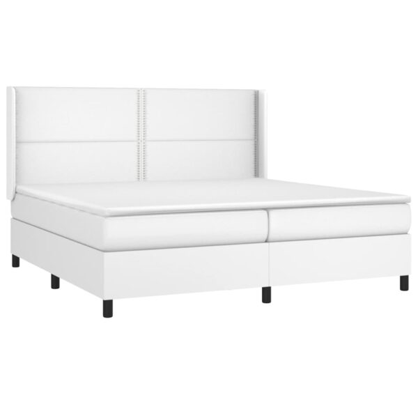 Łóżko kontynentalne z materacem i LED, biała ekoskóra 200x200cm - obrazek 4