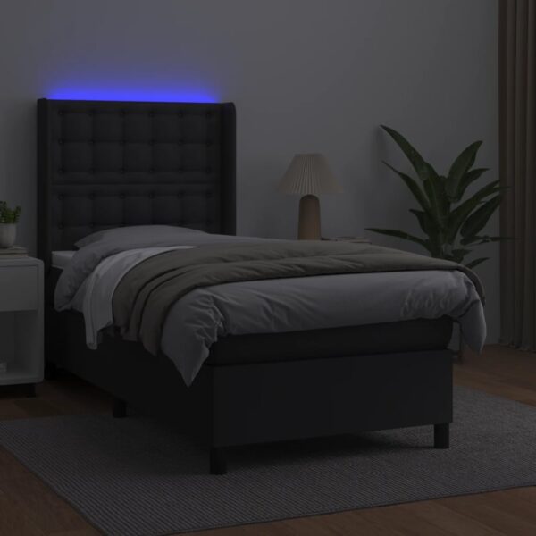 Łóżko kontynentalne z materacem i LED czarna ekoskóra 80x200 cm - obrazek 3