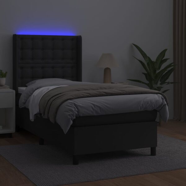 Łóżko kontynentalne z materacem i LED czarna ekoskóra 90x200 cm - obrazek 3