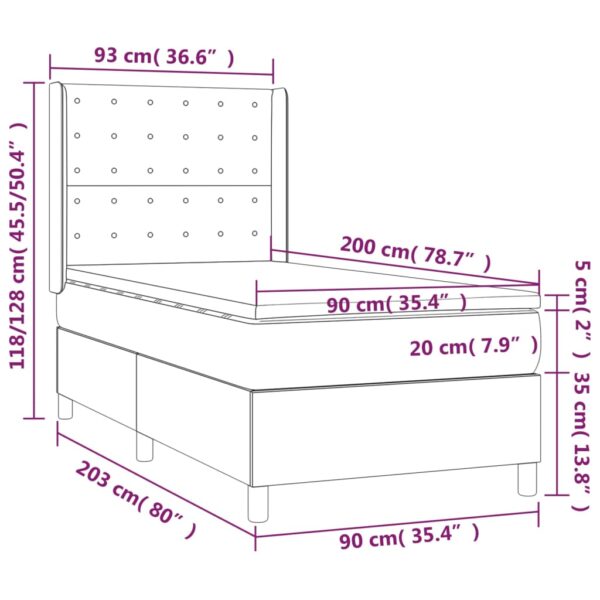 Łóżko kontynentalne z materacem i LED czarna ekoskóra 90x200 cm - obrazek 8