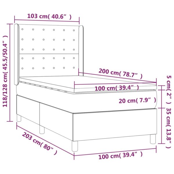 Łóżko kontynentalne z materacem i LED czarna ekoskóra 100x200cm - obrazek 8