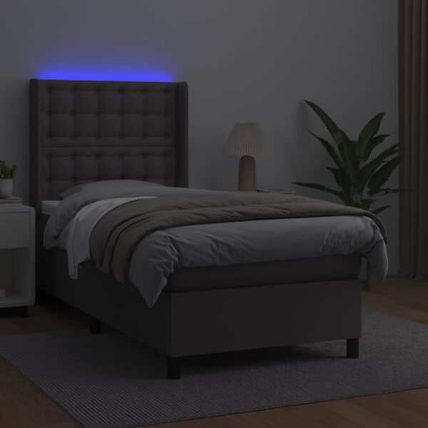 Łóżko kontynentalne z materacem i LED, szara ekoskóra 100x200cm - obrazek 3