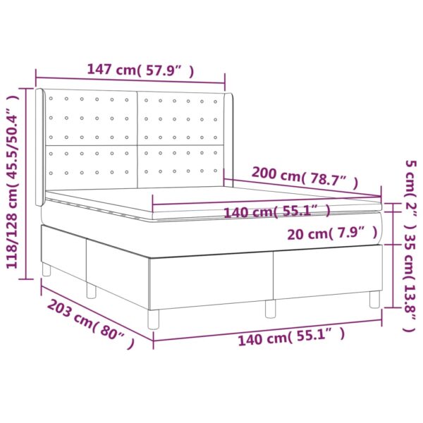 Łóżko kontynentalne z materacem i LED czarna ekoskóra 140x200cm - obrazek 8