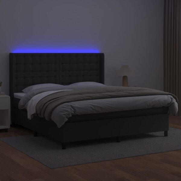 Łóżko kontynentalne z materacem i LED czarna ekoskóra 180x200cm - obrazek 3