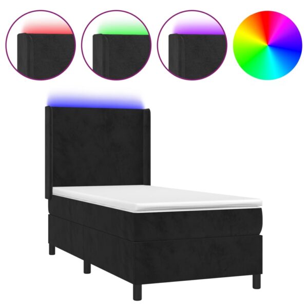 Łóżko kontynentalne z materacem i LED, czarny aksamit 90x190 cm - obrazek 2