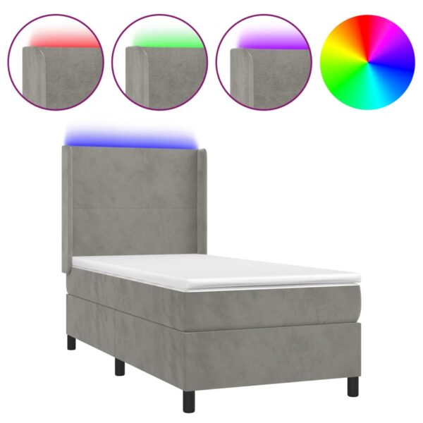 Łóżko kontynentalne z materacem i LED, szare 100x200cm, aksamit - obrazek 2
